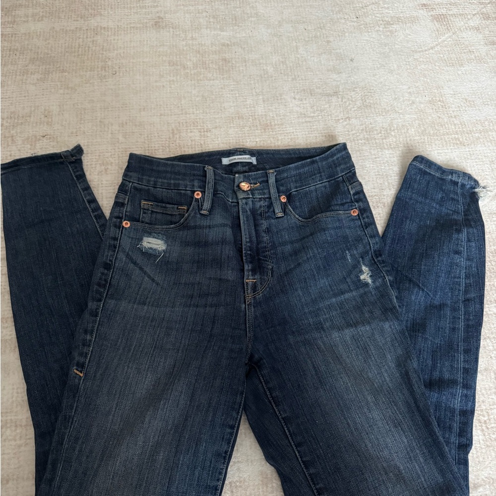 Good American Dark Blue Straight Leg Jeans